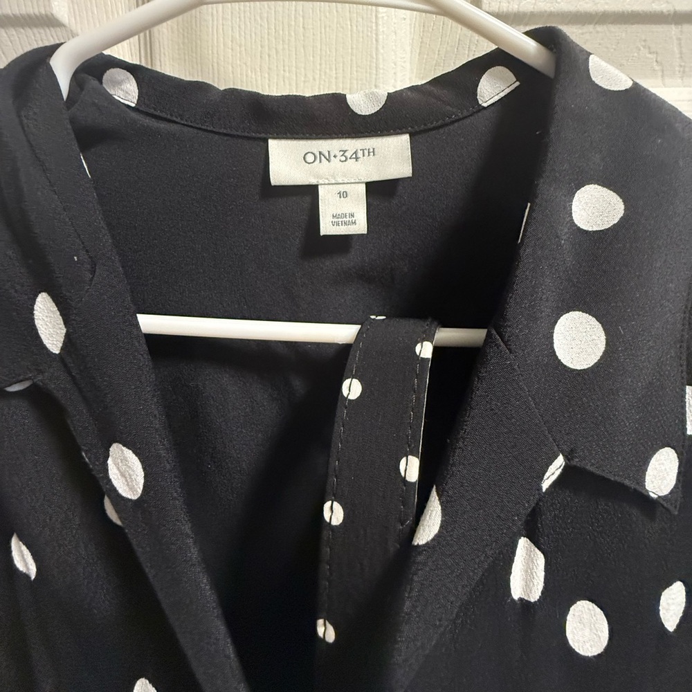 On 34th Black & White Polka Dot Mini Dress + Belt — Size 10 - Picture 3 of 4